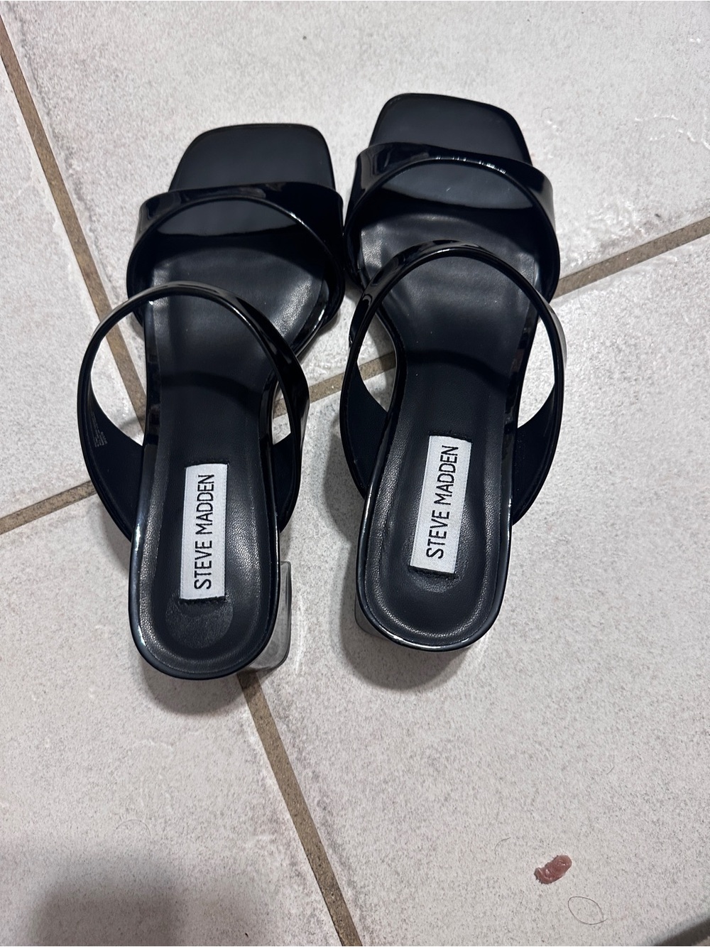 Steven Madden Black Square Toe Strappy Heeled Sandals